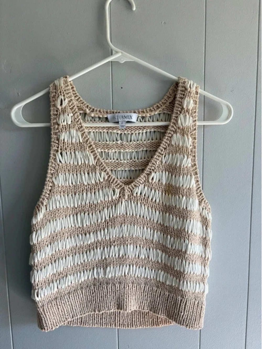 Womens P/XS Intermix Designer Knit Tank Beige Stripes